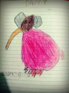 Damy si Gajah Kecil, karya Naya. Pensil Warna di Atas Kertas.