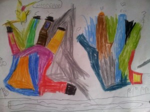 Telapak Tangan Naya, karya Naya. Mei, 2015 Pensil warna di atas kertas.